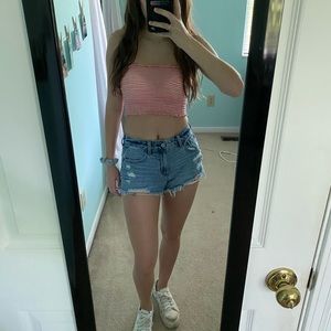 pink & white bandeau crop top